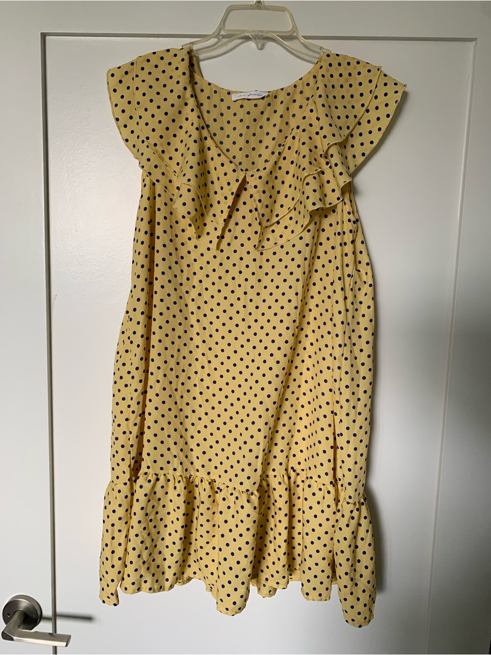 Ces Femme Womens Shift Dress Yellow Blue Polka Dot Ruffled Chiffon 🌴